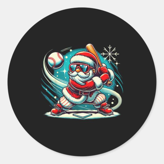 Cute Santa Claus Playing Baseball Boys Kids Teens  Ronde Sticker (Voorkant)