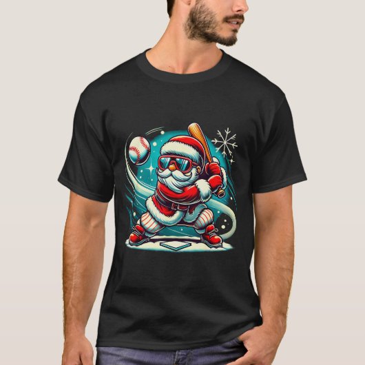 Cute Santa Claus Playing Baseball Boys Kids Teens  T-shirt (Voorkant)
