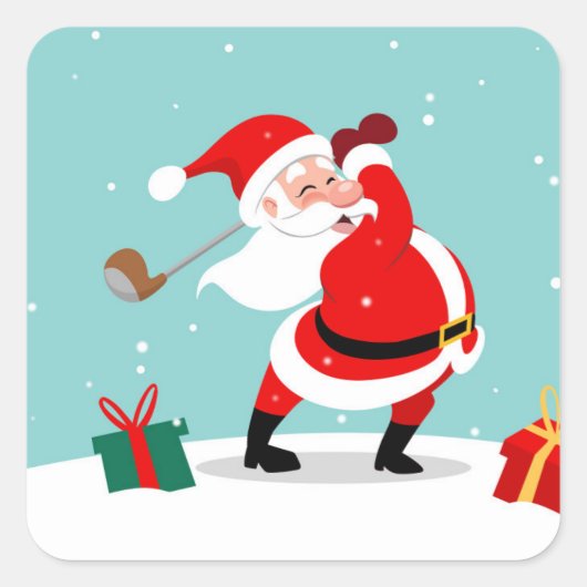Cute Santa Claus plays golf illustration Vierkante Sticker (Voorkant)