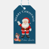 Cute Santa Claus Red Berries Blue Merry kerst Cadeaulabel (Voorkant)