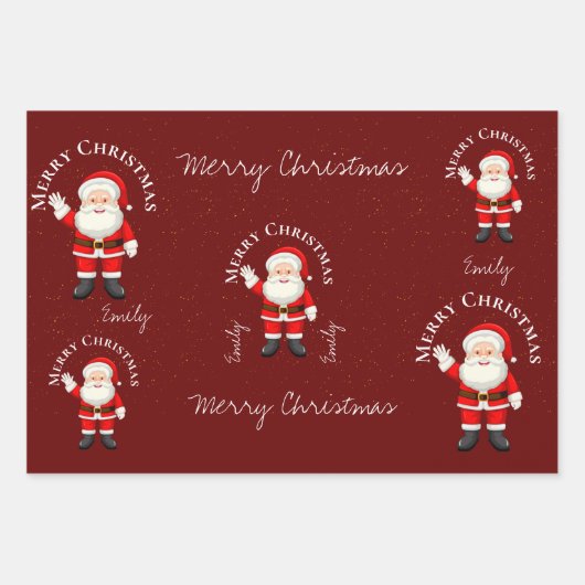 Cute Santa Claus Red Blue Merry kerst Inpakpapier Vel (Voorkant 2)