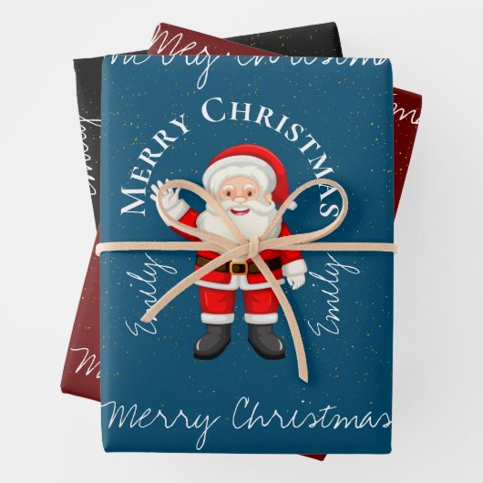 Cute Santa Claus Red Blue Merry kerst Inpakpapier Vel (In situ)