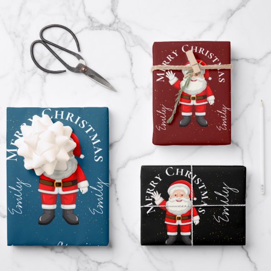 Cute Santa Claus Red Blue Merry kerst Inpakpapier Vel (Voorkant)