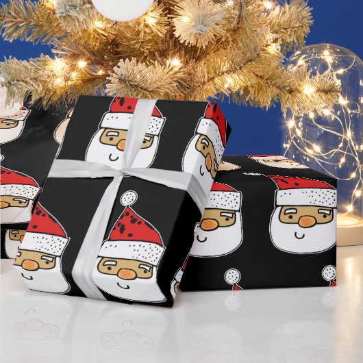 Cute Santa Claus Red Pet op Black Kerstmis Wrappi Cadeaupapier (Feestdagen)