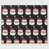 Cute Santa Claus Red Pet op Black Kerstmis Wrappi Cadeaupapier (Vlak)