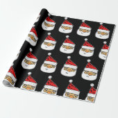 Cute Santa Claus Red Pet op Black Kerstmis Wrappi Cadeaupapier (Uitgerold)