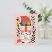 Cute Santa Claus Retro Floral Pink Merry Christmas Briefkaart (Staand voorkant)