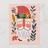 Cute Santa Claus Retro Floral Pink Merry Christmas Briefkaart (Voorkant)