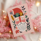 Cute Santa Claus Retro Floral Pink Merry Christmas Briefkaart