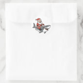 Cute Santa Claus Riding a Shark Funny Christmas Ronde Sticker (Tas)