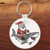 Cute Santa Claus Riding a Shark Funny Christmas Sleutelhanger (Voorkant)