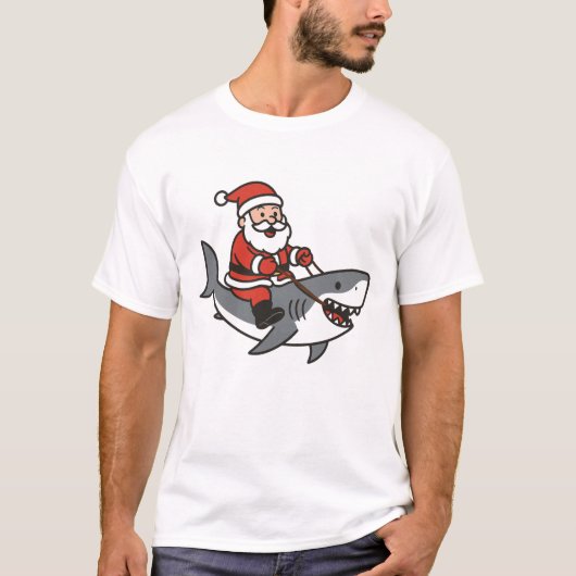 Cute Santa Claus Riding a Shark Funny Christmas T-shirt (Voorkant)