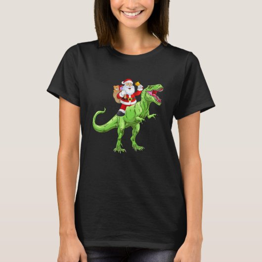 Cute Santa Claus Riding Dinosaur rex Boys Christma T-shirt (Voorkant)