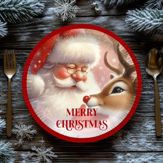 Cute Santa Claus Rudolph Holiday Paper Plates Papieren Bordje