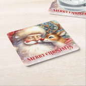 Cute Santa Claus Rudolph Kids Christmas Coasters Kartonnen Onderzetters (Schuin)