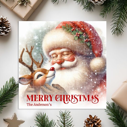 Cute Santa Claus Rudolph Personalized Holiday Kids Legpuzzel