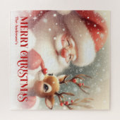 Cute Santa Claus Rudolph Personalized Kids Gift Legpuzzel (Horizontaal)