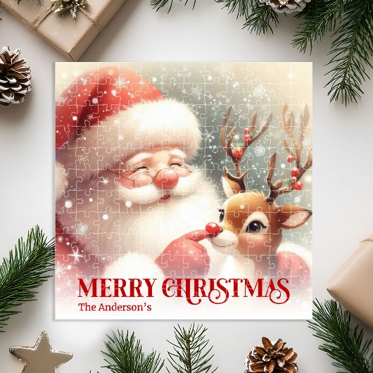Cute Santa Claus Rudolph Personalized Kids Gift Legpuzzel