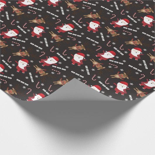 Cute Santa Claus Rudolph Reindeer Pattern Cadeaupapier (Hoek)