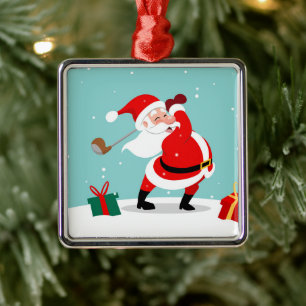 Cute Santa Claus speelt golfillustratie Metalen Ornament