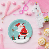 Cute Santa Claus speelt golfillustratie Papieren Bordje (Feest)