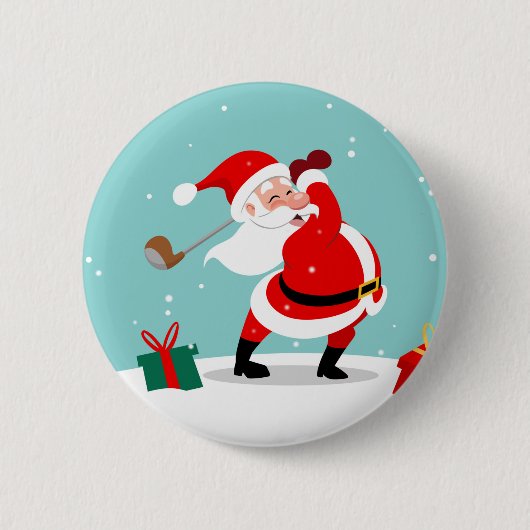 Cute Santa Claus speelt golfillustratie Ronde Button 5,7 Cm (Voorkant)