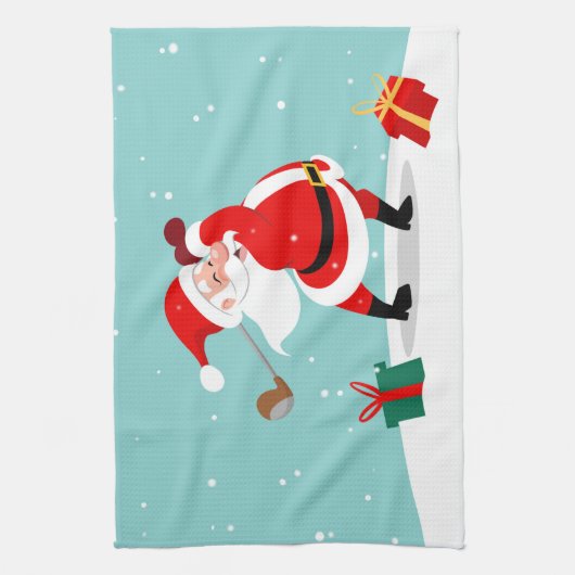 Cute Santa Claus speelt golfillustratie Theedoek (Verticaal)