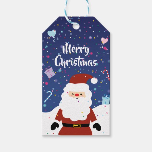 Cute Santa Claus Winter Wonderland Merry Kerstry Cadeaulabel (Voorkant)