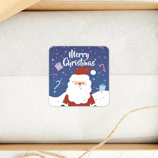 Cute Santa Claus Winter Wonderland Merry Kerstry Vierkante Sticker