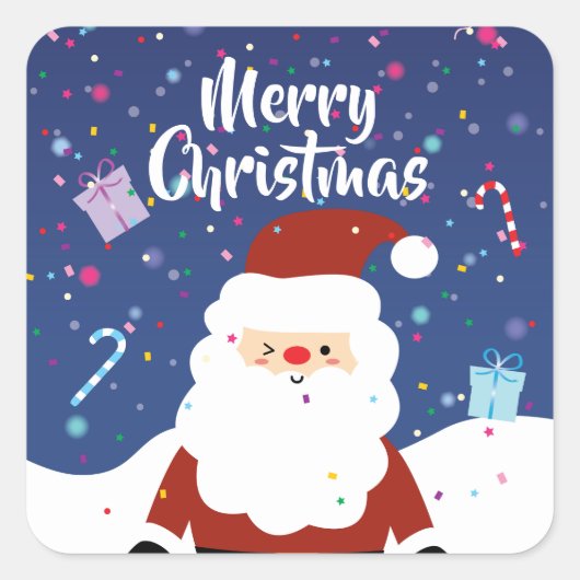 Cute Santa Claus Winter Wonderland Merry Kerstry Vierkante Sticker (Voorkant)