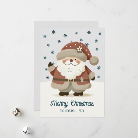 Cute Santa Clause Snowflakes Drawing Christmas Feestdagenkaart (Voorkant / Achterkant in situ)
