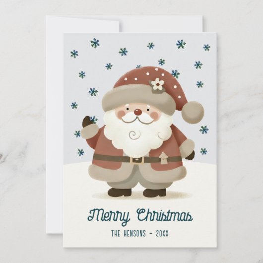 Cute Santa Clause Snowflakes Drawing Christmas Feestdagenkaart (Voorkant)