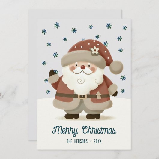 Cute Santa Clause Snowflakes Drawing Christmas Feestdagenkaart (Voorkant / Achterkant)