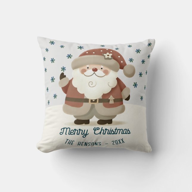 Cute Santa Clause Snowflakes Drawing Christmas Kussen (Voorkant)