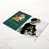 Cute Santa Corgi Foto Merry Kerstmis Folie Feestdagenkaart (Gedraaid)