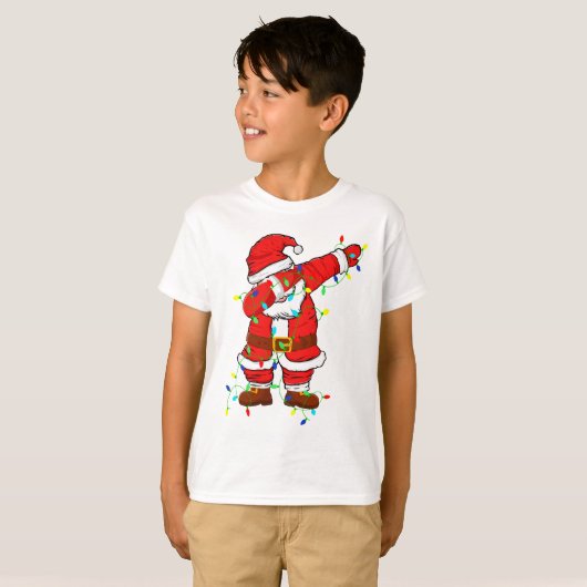 Cute Santa Dabbing Lights kerstjongen T-Shirt (Voorkant volledig)
