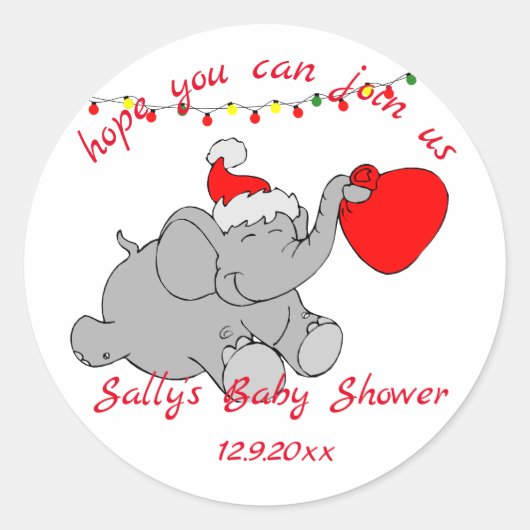 Cute Santa Elephant Baby shower Ronde Sticker (Voorkant)