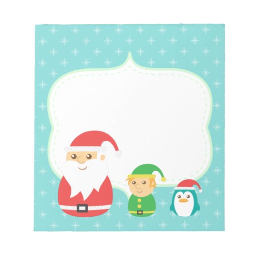 Cute Santa, Elf en Penguin, met kerstmis uitgelijn Notitieblok (Voorkant)