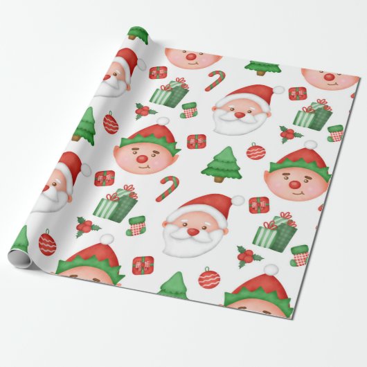 Cute Santa/Elf Wrapping Paper Cadeaupapier (Uitgerold)