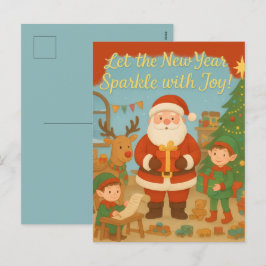 Cute Santa & Elves New Year Holiday Card Feestdagenkaart