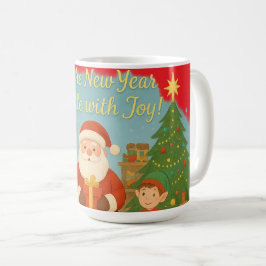 Cute Santa & Elves New Year Holiday Card Koffiemok