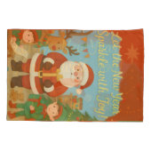 Cute Santa & Elves New Year Holiday Card Kussensloop (Achterkant)