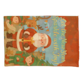 Cute Santa & Elves New Year Holiday Card Kussensloop