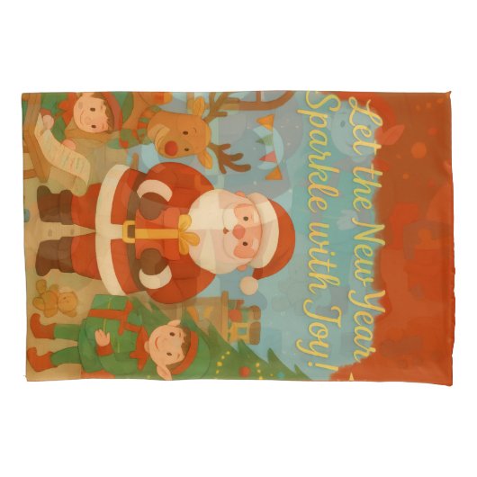 Cute Santa & Elves New Year Holiday Card Kussensloop (Voorkant)