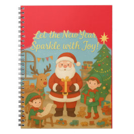 Cute Santa & Elves New Year Holiday Card Notitieboek