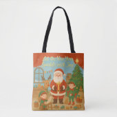 Cute Santa & Elves New Year Holiday Card Tote Bag (Voorkant)