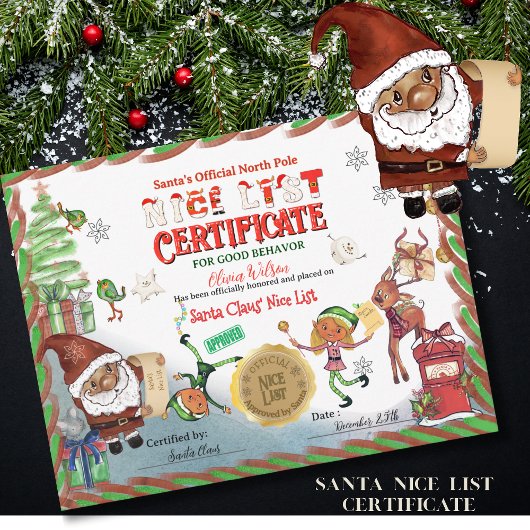 Cute Santa Elves Official Nice List Certificate  Kaart