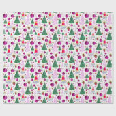 Cute Santa- en kerstbomen Waterverf Pattern Cadeaupapier (Vlak)