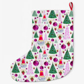 Cute Santa- en kerstbomen Waterverf Pattern Grote Kerstsok (Achterkant)