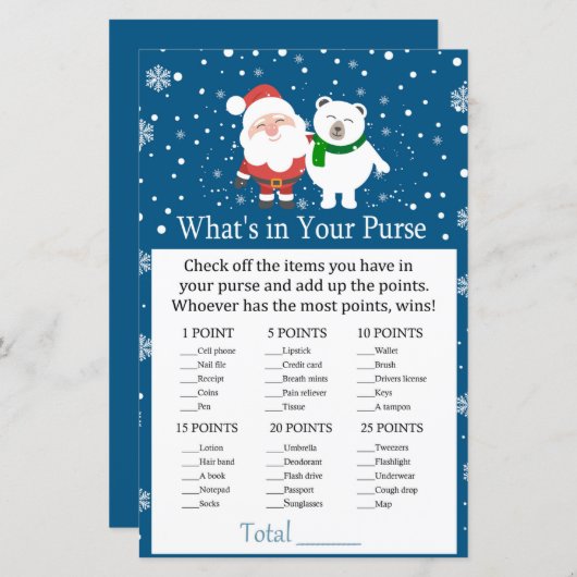 Cute santa en polair beer Wat zit er in je tas? (Voorkant / Achterkant)